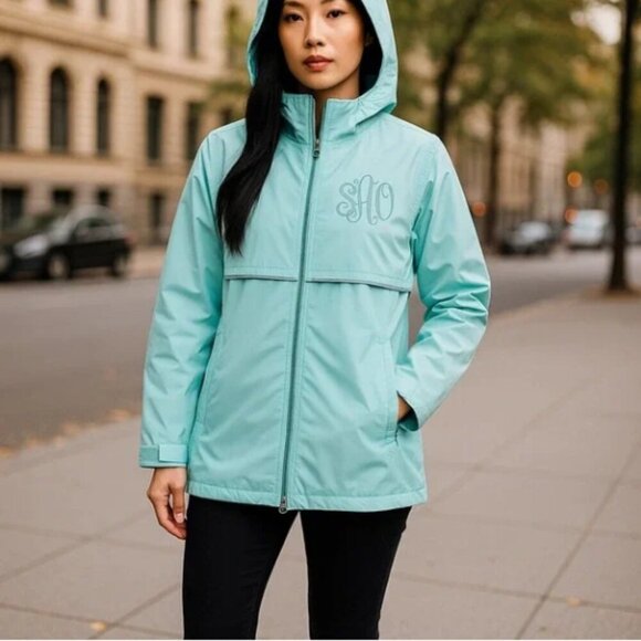 Women's Teal Embroidered ADL Monogrammed Rain Jacket - Charles River Apparel - Picture 1 of 11